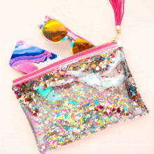 Vegan Transparent Confetti Filled Pvc Sequins  Pouch With Zipper